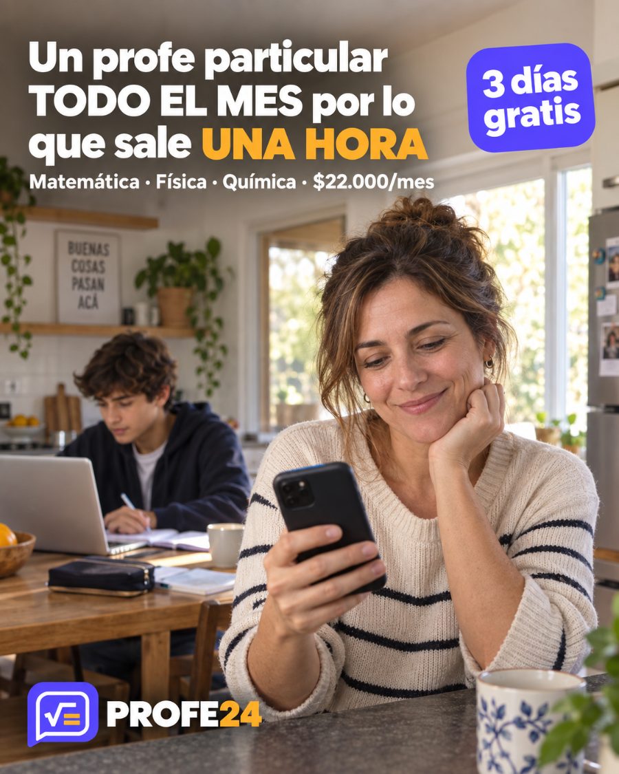 Una mamá mira aliviada el celular mientras su hijo estudia: un profe particular todo el mes por lo que sale una hora